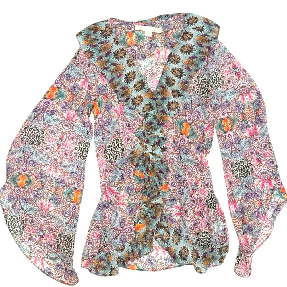 Boston Proper Vintage Sheer Ruffle Blouse XXS